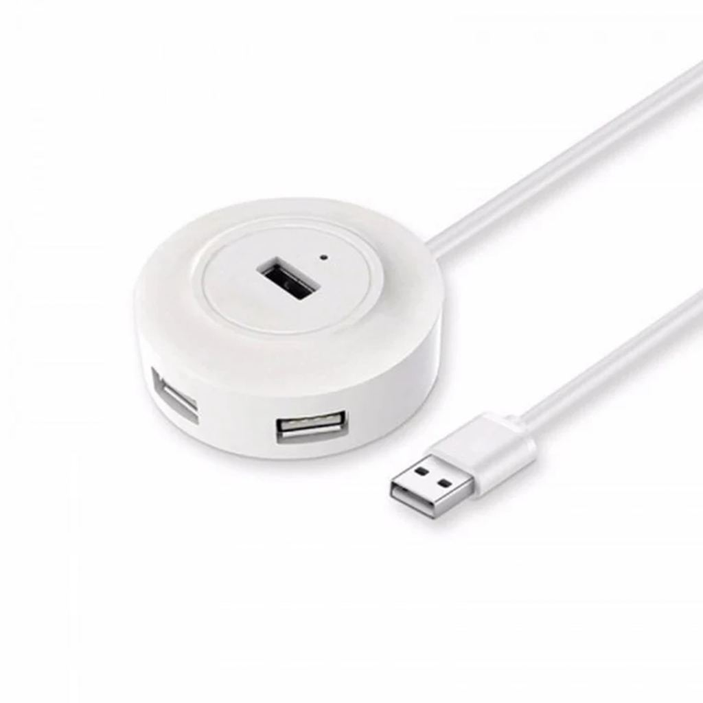 Round Compact 4-Port USB 2.0 Splitter Hub, Wired Extension Adapter For Simultaneous Connection Of Digital Peripherals