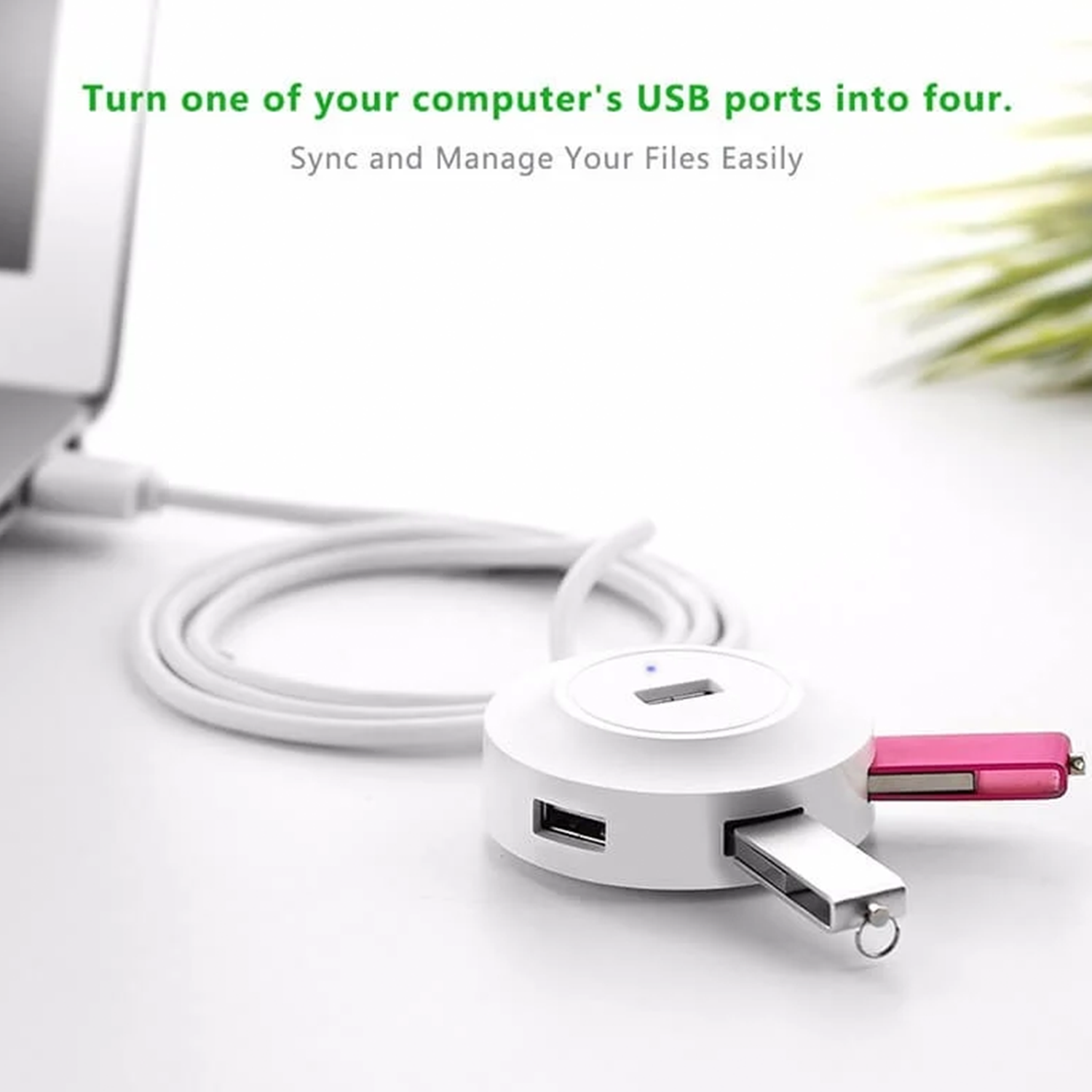 Round Compact 4-Port USB 2.0 Splitter Hub, Wired Extension Adapter For Simultaneous Connection Of Digital Peripherals
