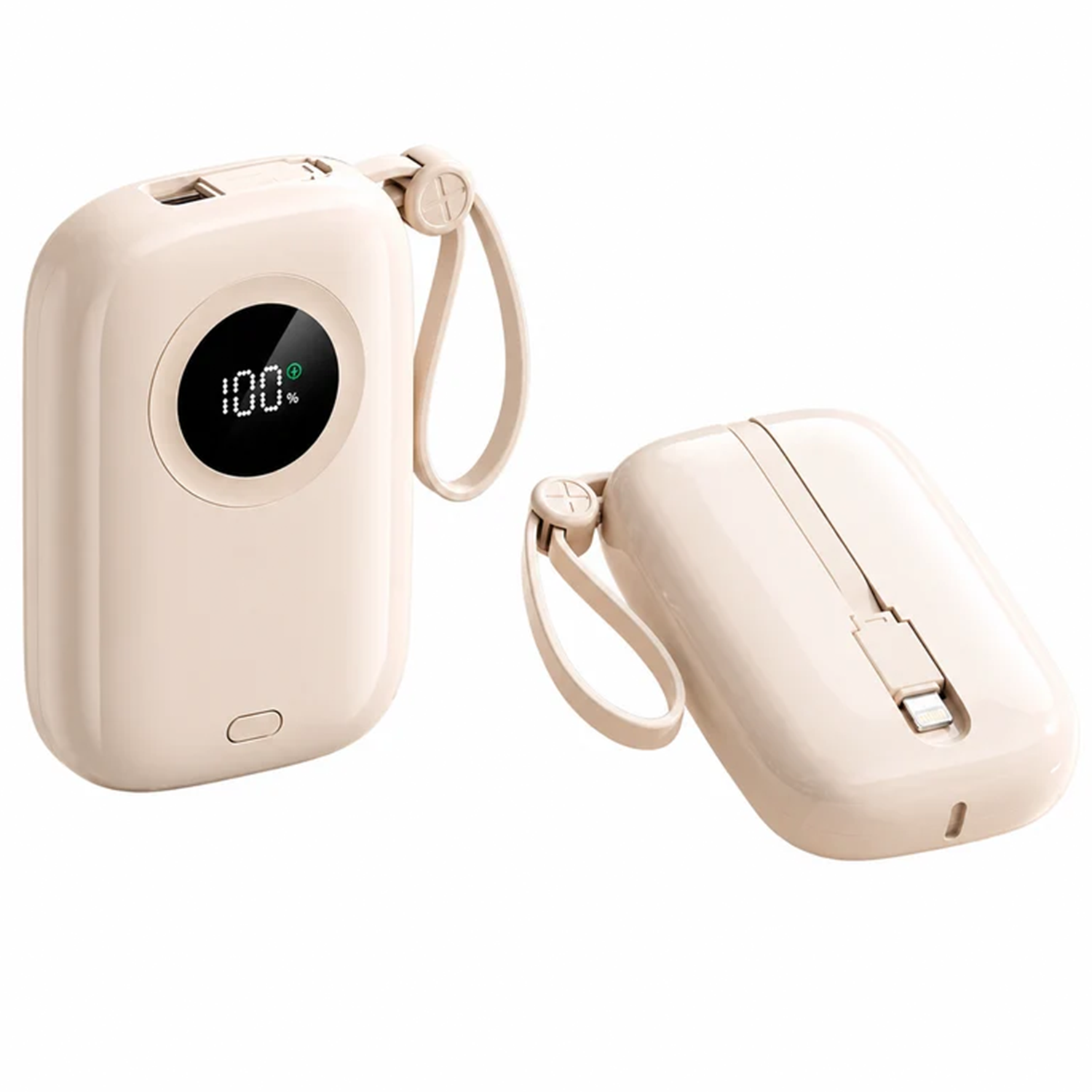 Pocket-Sized Power Bank With Integrated Cables, High-Capacity Compact Charger Featuring Digital Power Readout